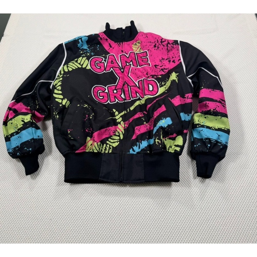 Victory Custom Athletic Jacket Game X Grind Bomber Graphic Black Neon Small USA